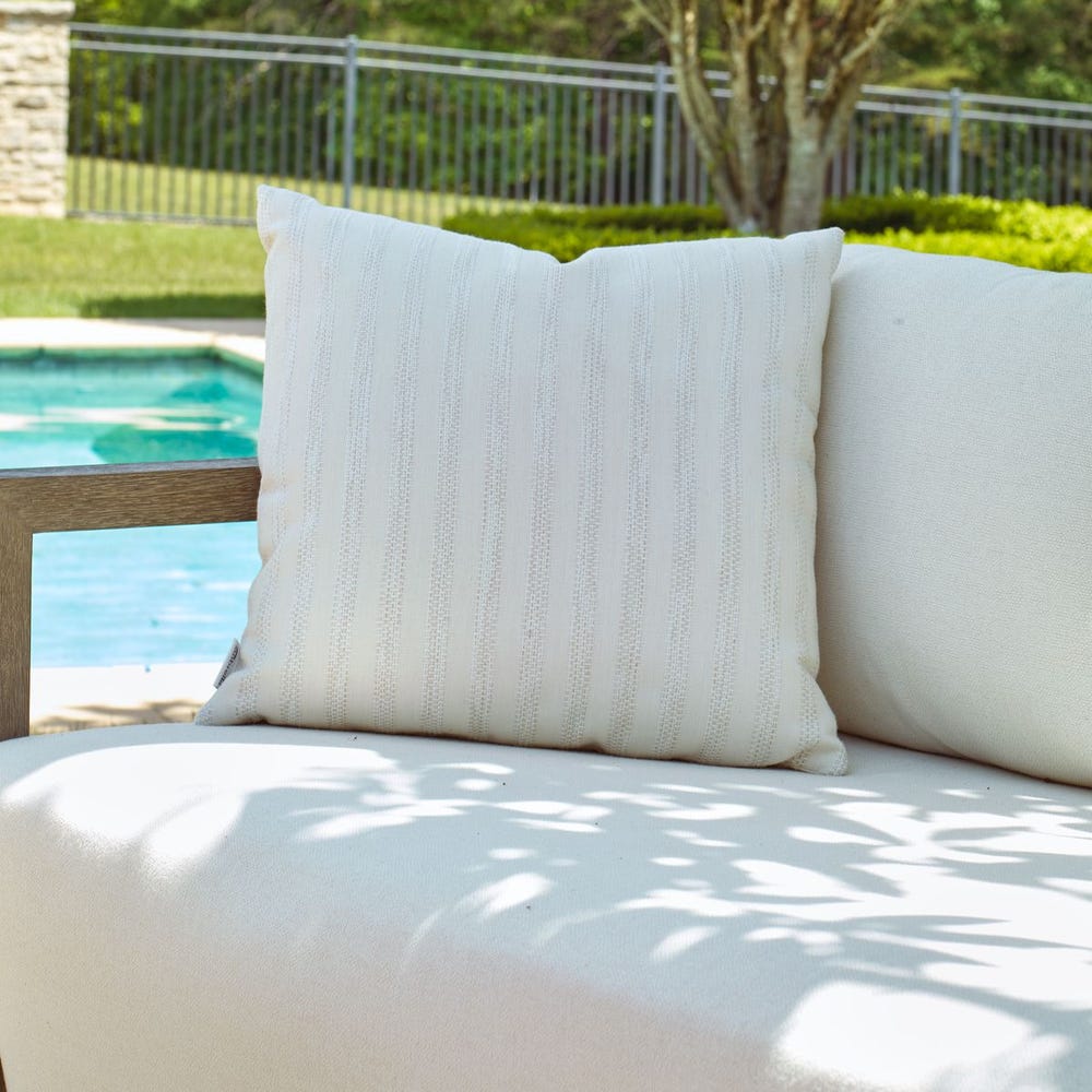 Basket Stripe Outdoor Pillow - Ivory - Uttermost - Pillows by Modest Hut