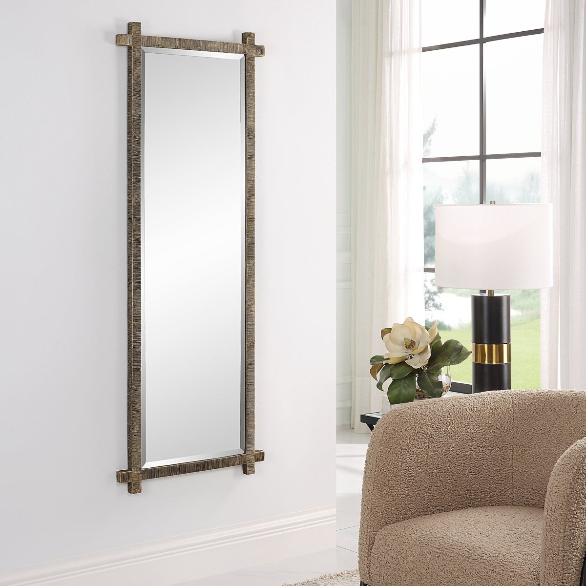 Abanu Ribbed Gold Dressing Mirror - Rectangular Mirrors Detail View 2 - Luxury Home Furnishing