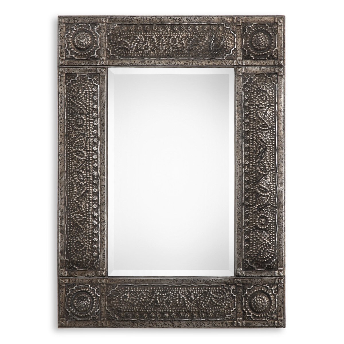 Antiqued Rust Gray Embossed Metal Frame Mirror - Uttermost - Rectangular Mirrors by Modest Hut