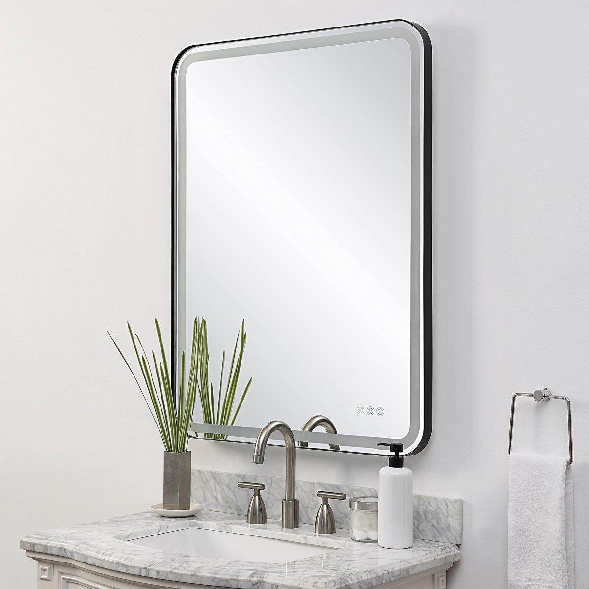 Crofton Lighted Black Large Mirror - Uttermost - Rectangular Mirrors by Modest Hut