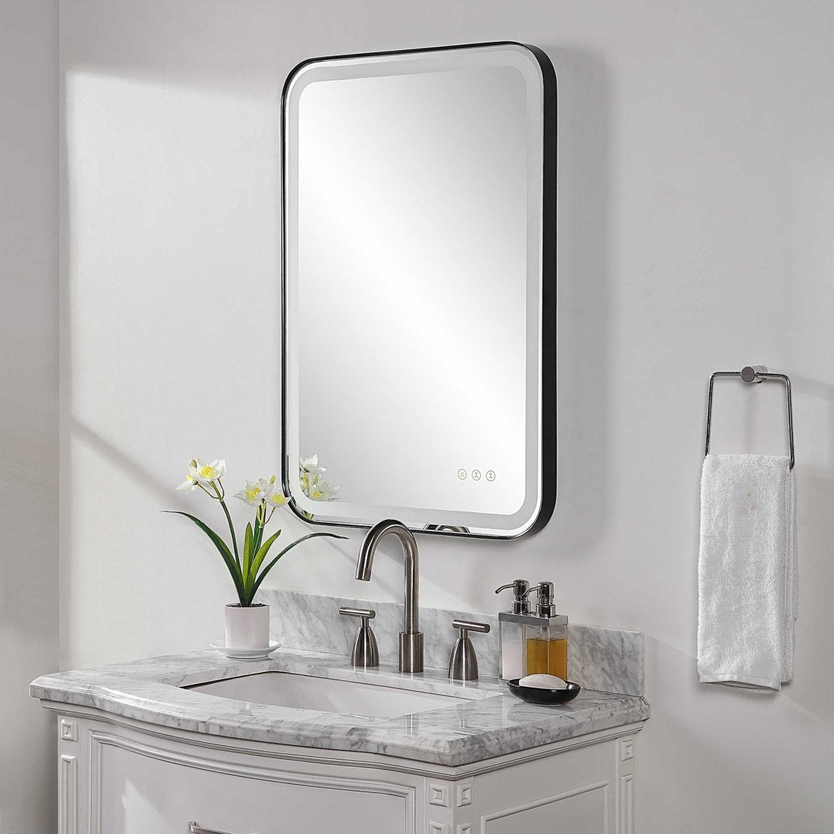 Crofton Lighted Black Vanity Mirror - Uttermost - Rectangular Mirrors by Modest Hut