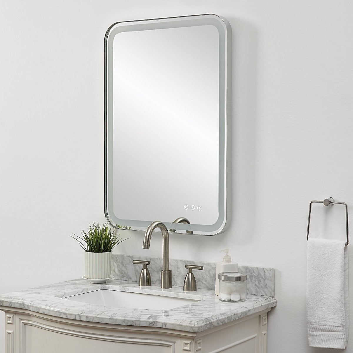 Crofton Lighted Nickel Vanity Mirror - Uttermost - Rectangular Mirrors by Modest Hut