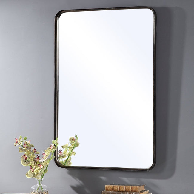 Dark Bronze Rounded Corner Metal Frame Mirror - Uttermost - Rectangular Mirrors by Modest Hut