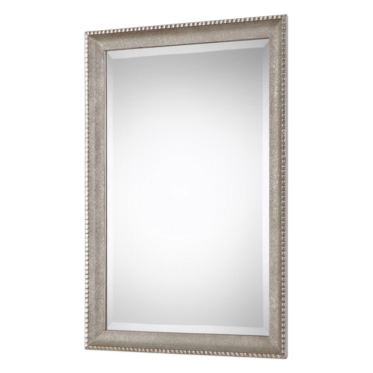 Metallic Silver Textured Sloped Frame Mirror - Uttermost - Rectangular Mirrors by Modest Hut