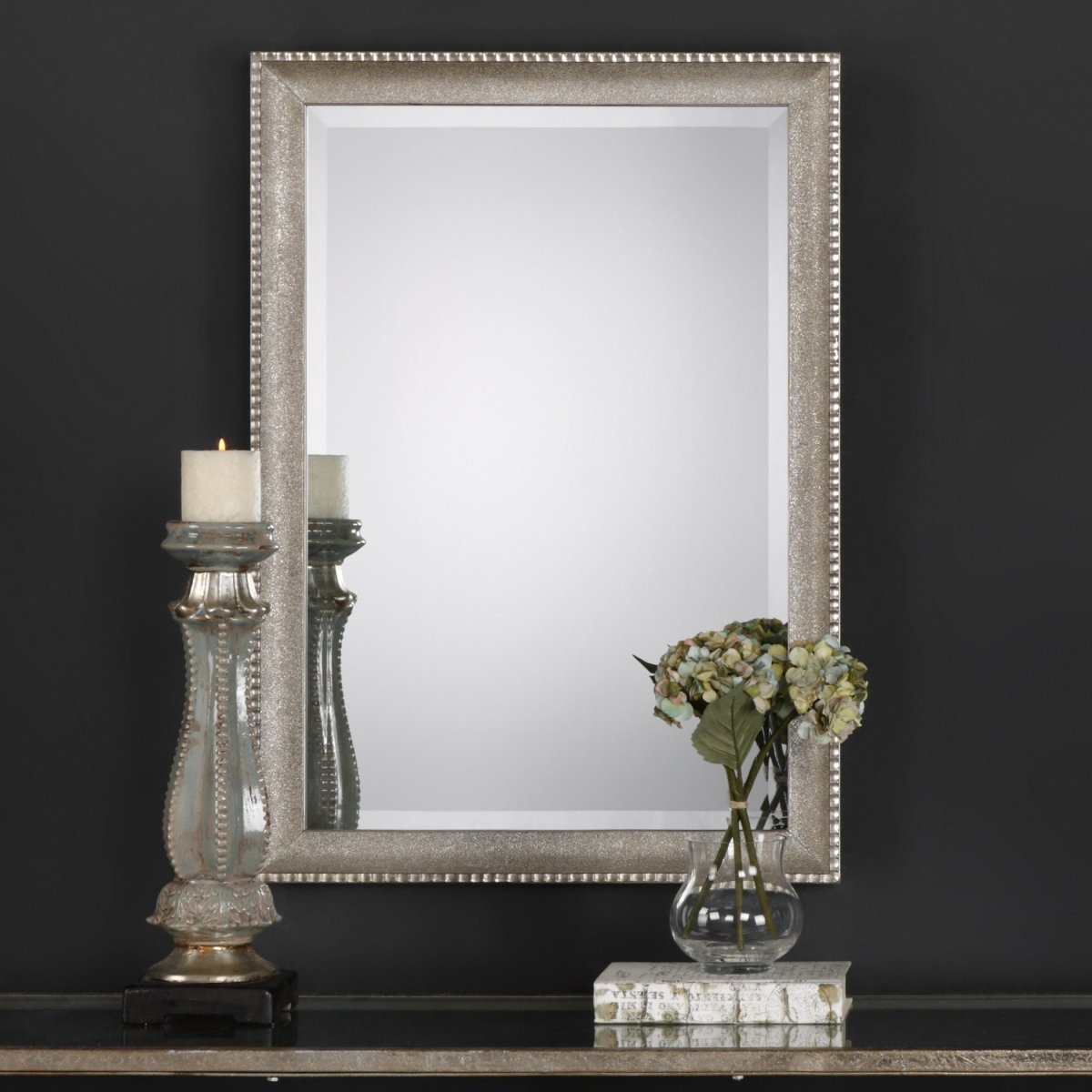 Metallic Silver Textured Sloped Frame Mirror - Uttermost - Rectangular Mirrors by Modest Hut