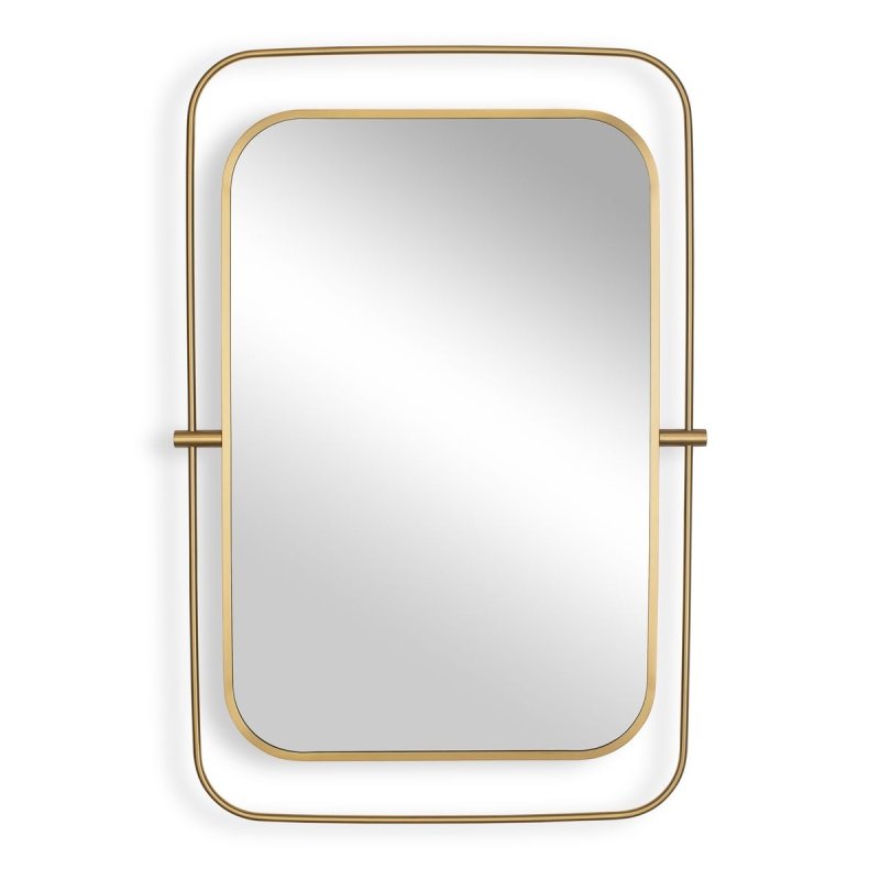 Detail view of antique brass double frame on the Moreni Antique Brass Rounded Wall Mirror