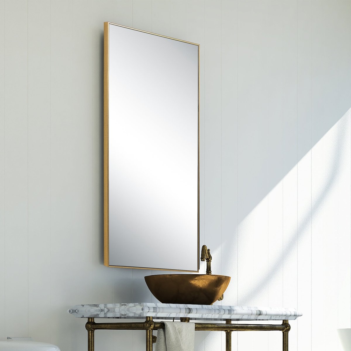 Thin Gold Contemporary Design Frame Mirror - Uttermost - Rectangular Mirrors by Modest Hut