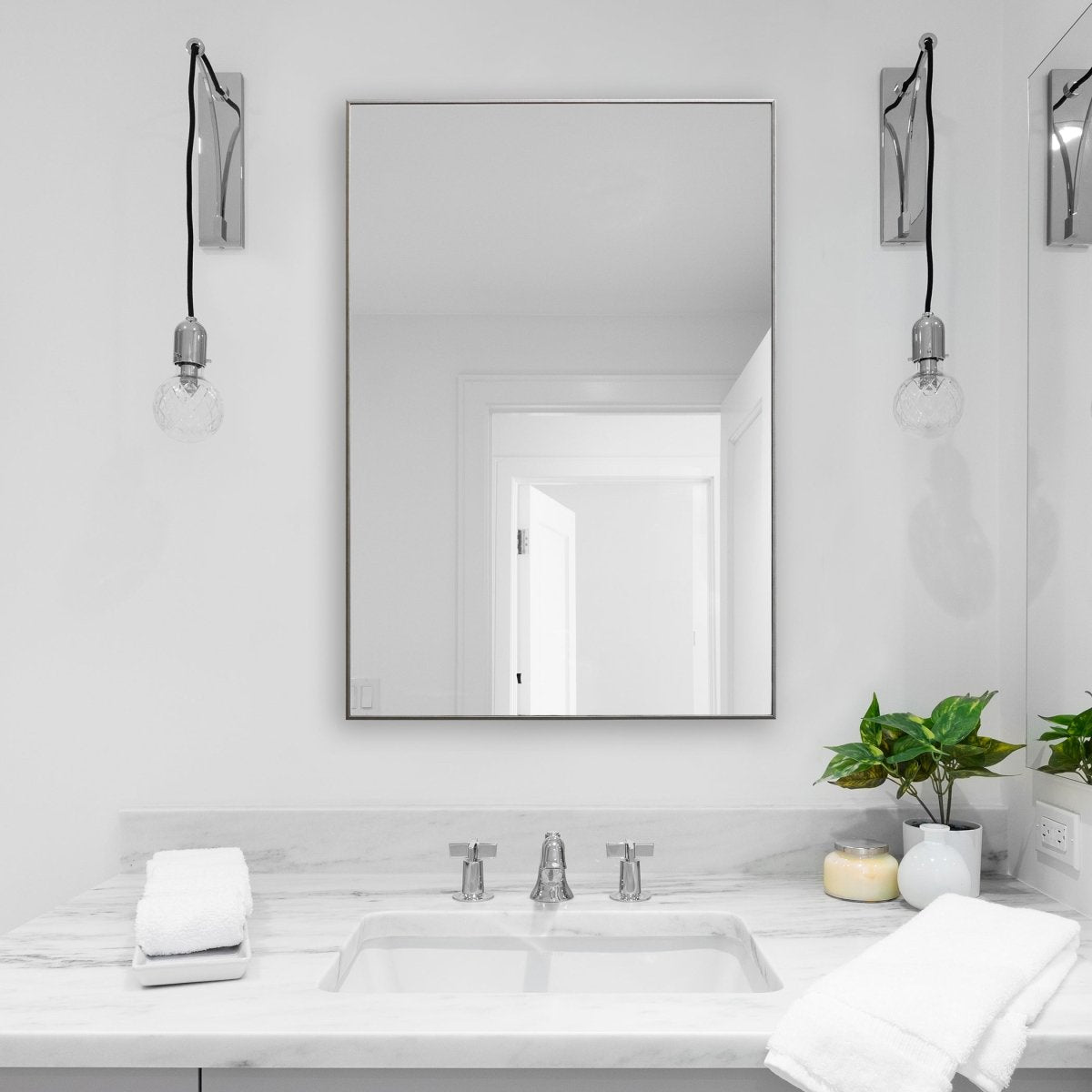 Thin Silver Simple Clean Design Frame Mirror - Uttermost - Rectangular Mirrors by Modest Hut