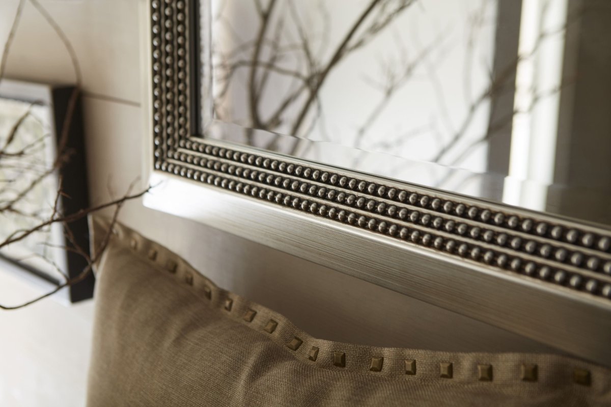 Warm Silver Beaded Mirror with Beveled Center - Uttermost - Rectangular Mirrors by Modest Hut