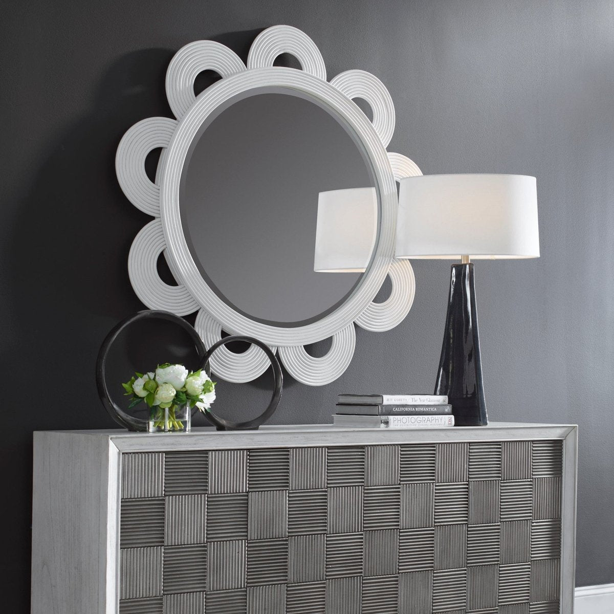 Clematis White Rattan Round Mirror - Uttermost - Round Mirrors by Modest Hut