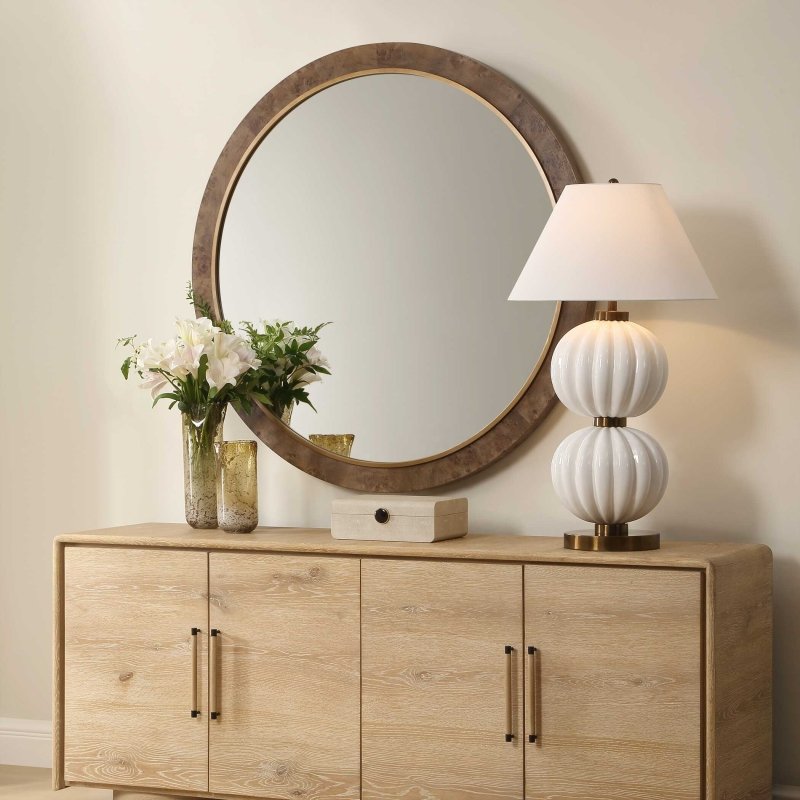 Cleveland Round Burl Wood Mirror - Round Mirrors