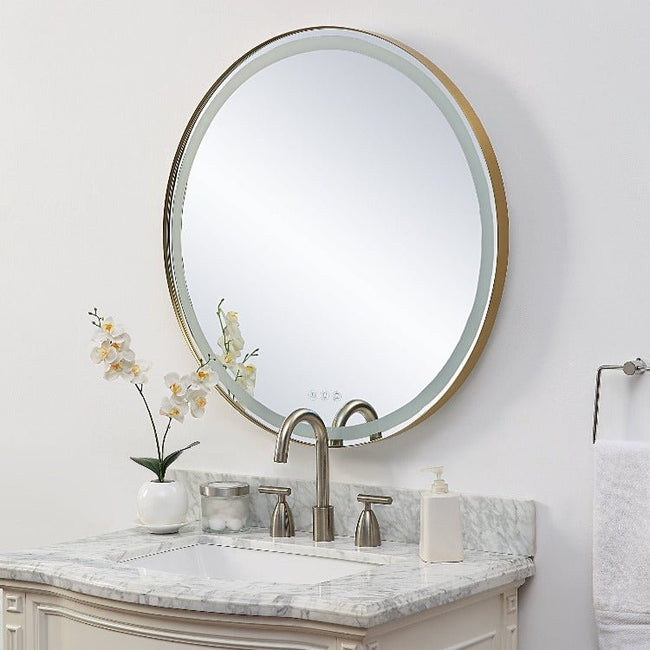 Crofton Lighted Brass Round Mirror - Uttermost - Round Mirrors by Modest Hut