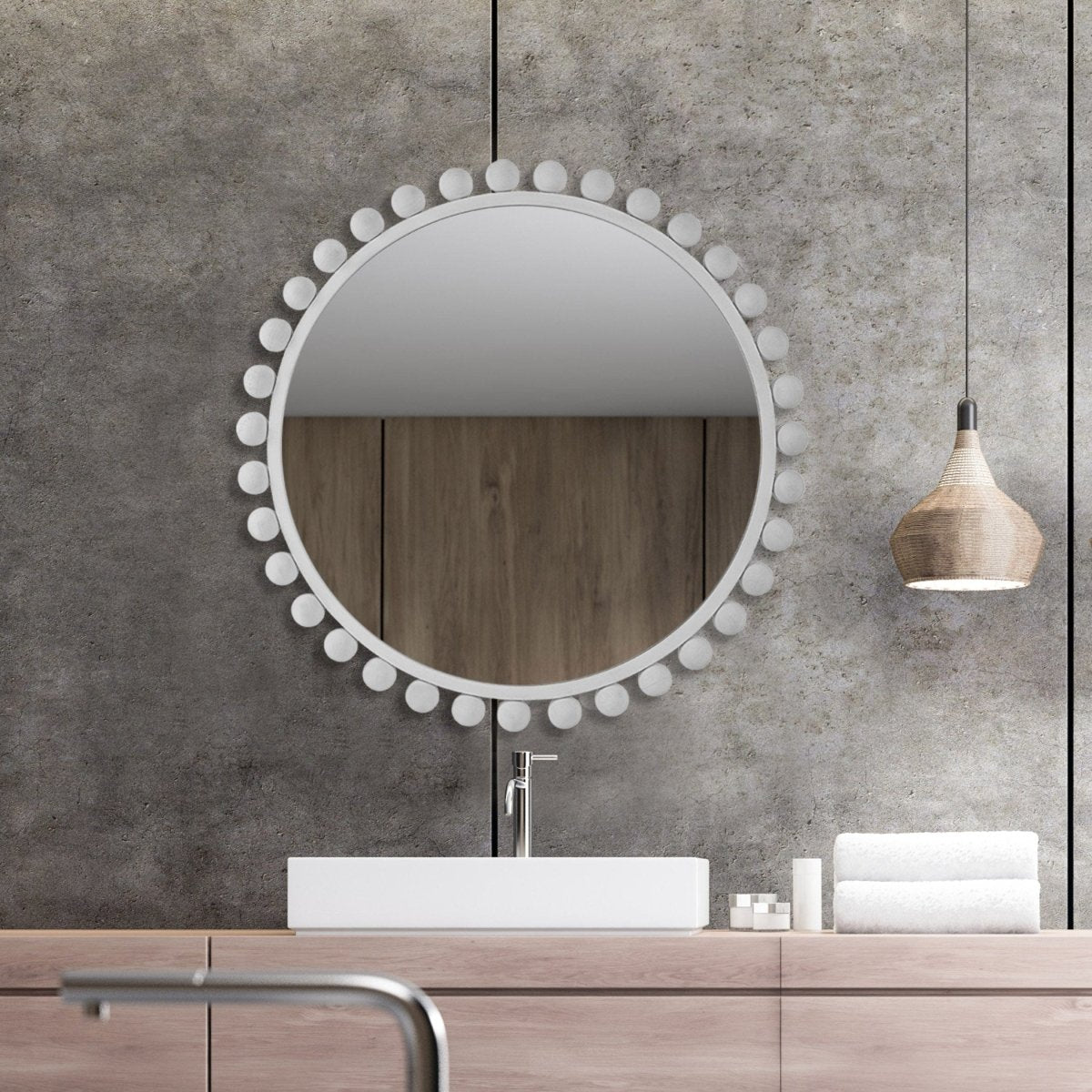Cyra White Round Mirror - Uttermost - Round Mirrors by Modest Hut