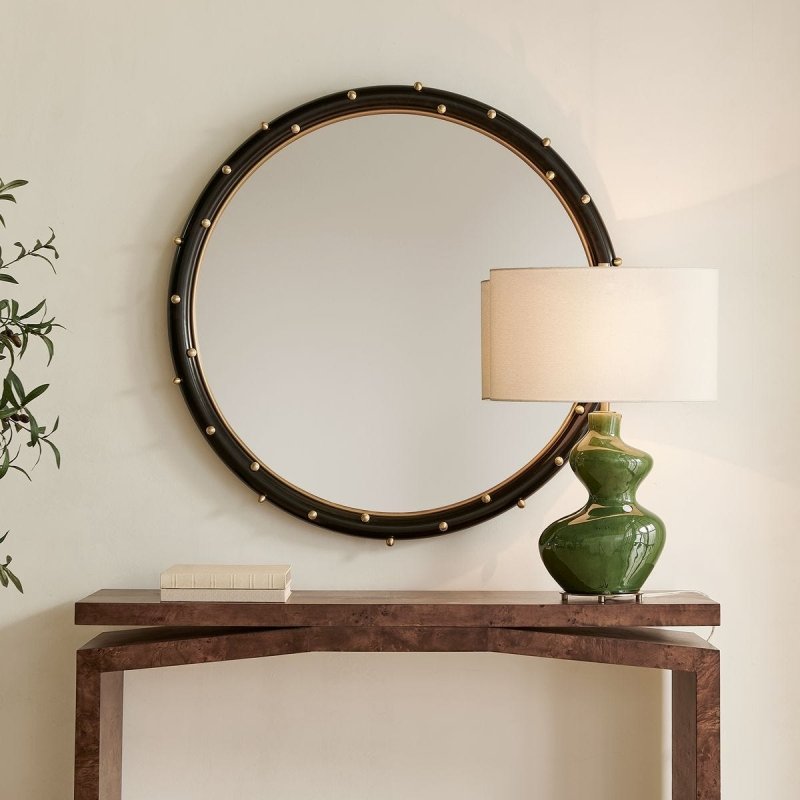 Helia Round Mirror styled in a room setting