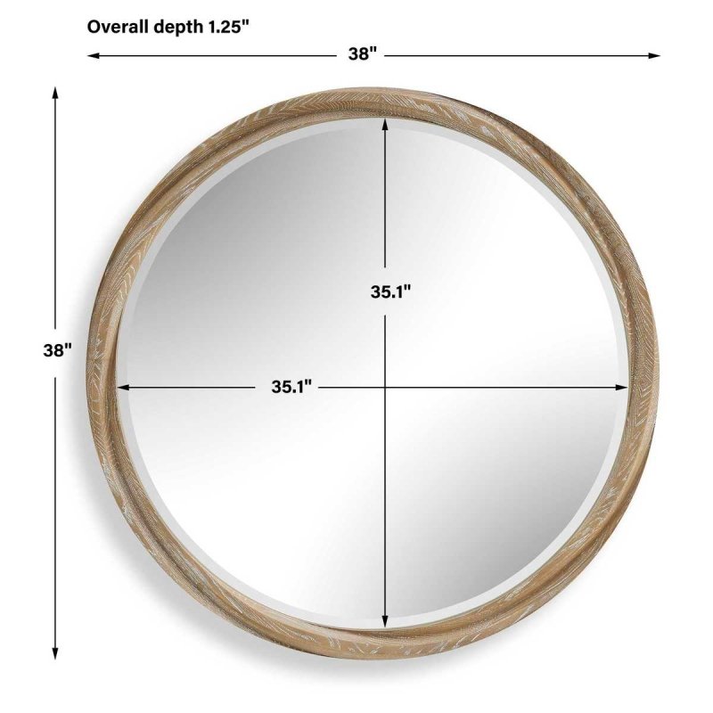 Back view of the Landry Cerused Wood Round Mirror showing hanging hardware