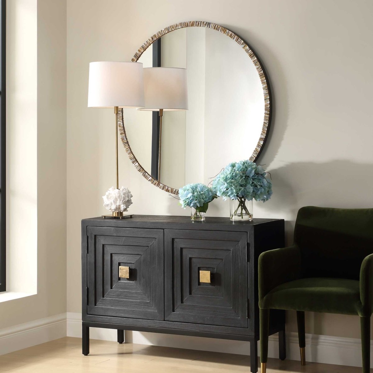 Odeon Shell Inlay Round Mirror - Uttermost - Round Mirrors by Modest Hut