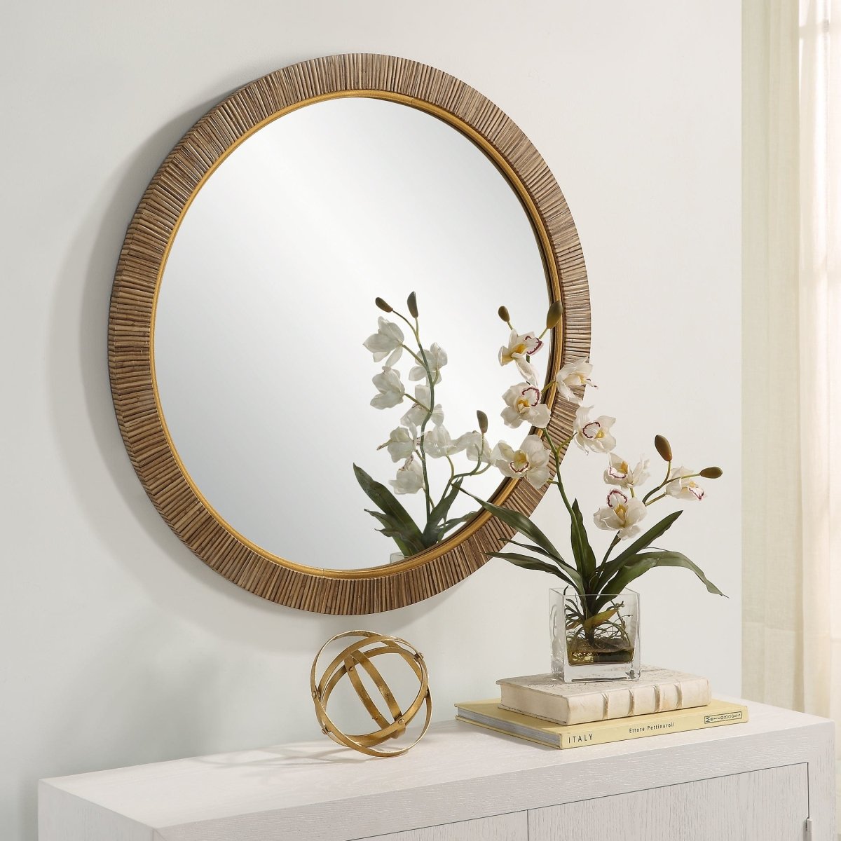 Real Rattan Look Round Mirror - Uttermost - Round Mirrors by Modest Hut