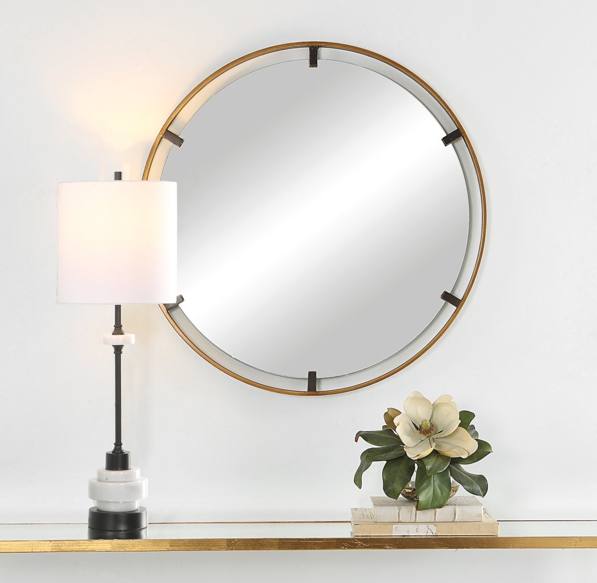 Rich Gold and Bronze Round Floating Mirror - Uttermost - Round Mirrors by Modest Hut