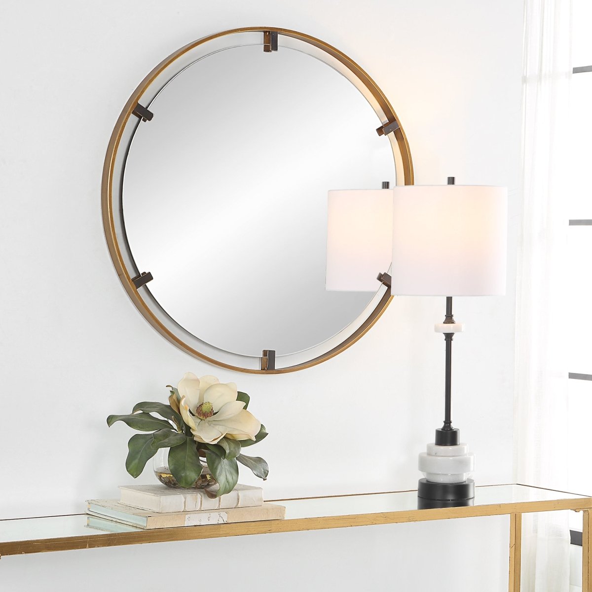 Rich Gold and Bronze Round Floating Mirror - Uttermost - Round Mirrors by Modest Hut