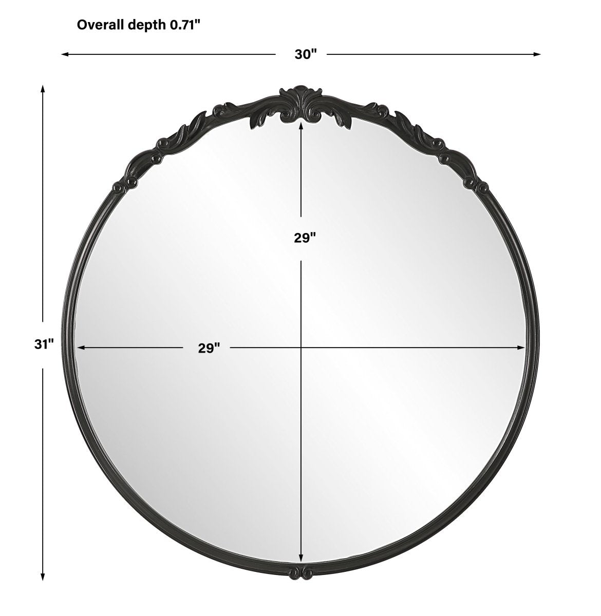 Satin Black Round Mirror with Ornate Details - Uttermost - Round Mirrors by Modest Hut
