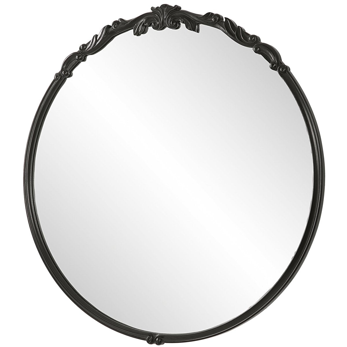 Satin Black Round Mirror with Ornate Details - Uttermost - Round Mirrors by Modest Hut