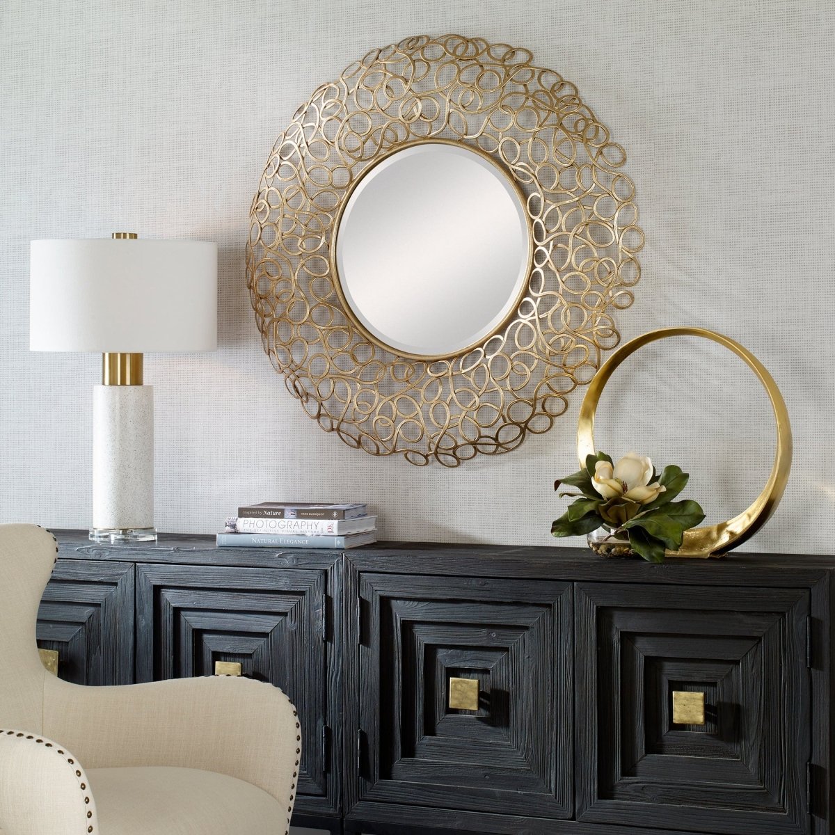 Swirl Round Gold Mirror - Uttermost - Round Mirrors by Modest Hut