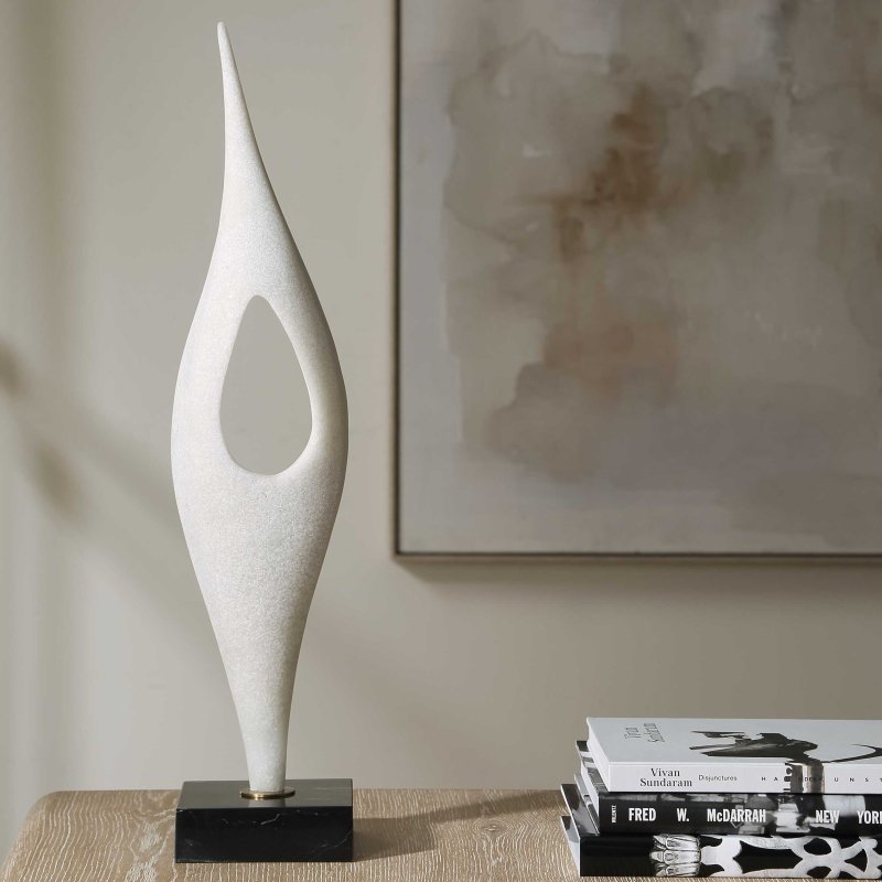 Fluid Drop White Stone Sculpture - Sculptures