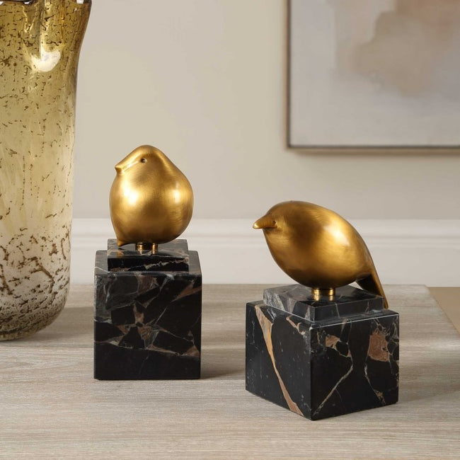 Golden Finch Bird Figurines Set/2 - Wall Decor