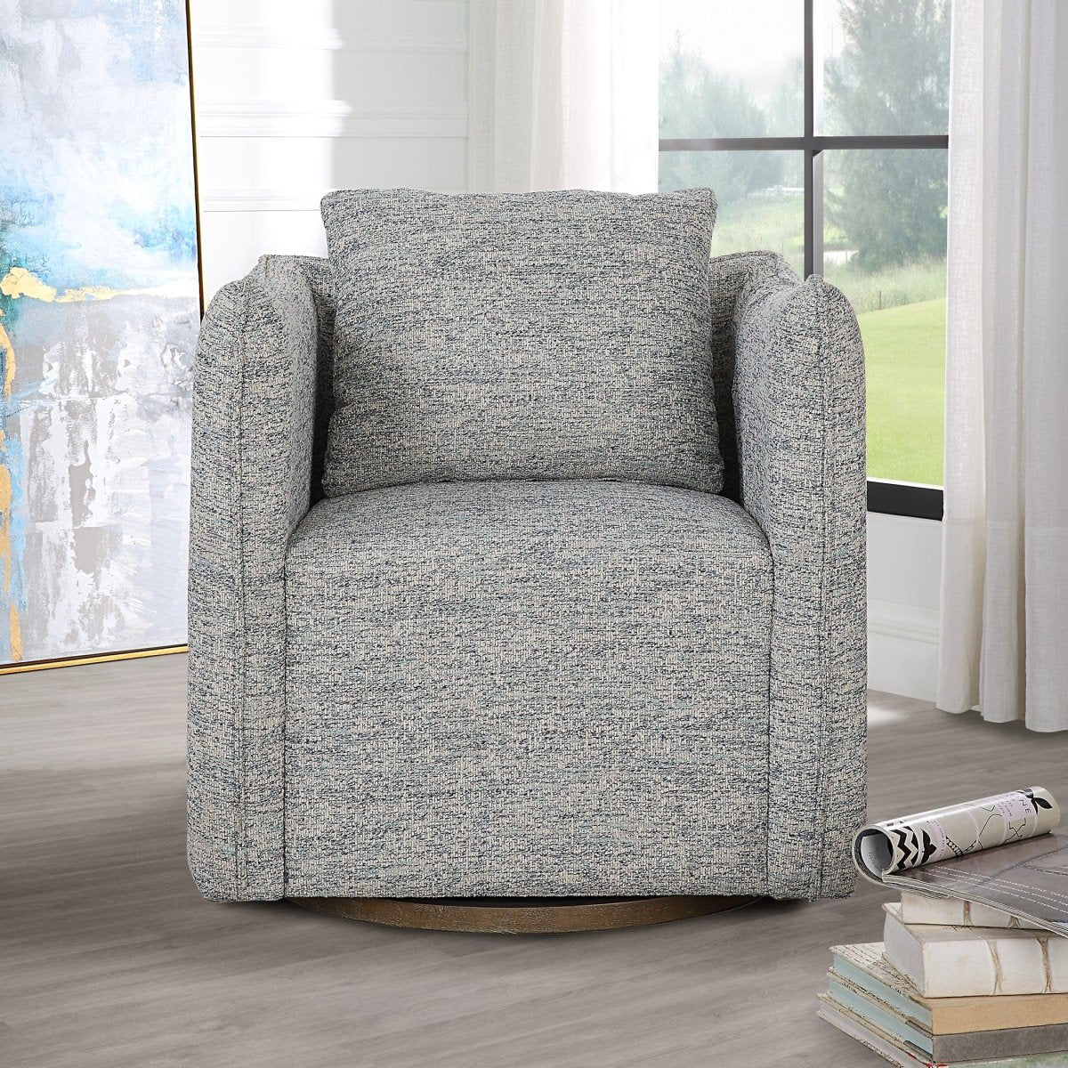 Corben Blue Swivel Chair - Uttermost - Swivel Chairs by Modest Hut