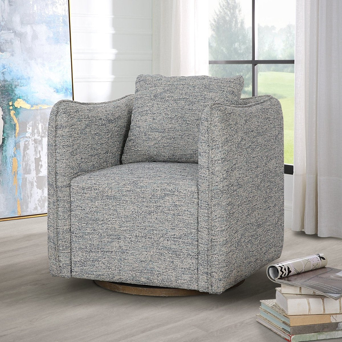Corben Blue Swivel Chair - Uttermost - Swivel Chairs by Modest Hut
