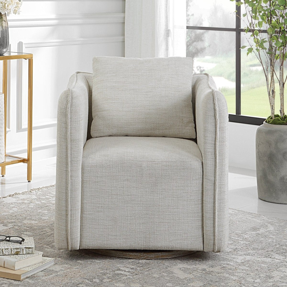 Corben White Swivel Armchair - Uttermost - Swivel Chairs by Modest Hut