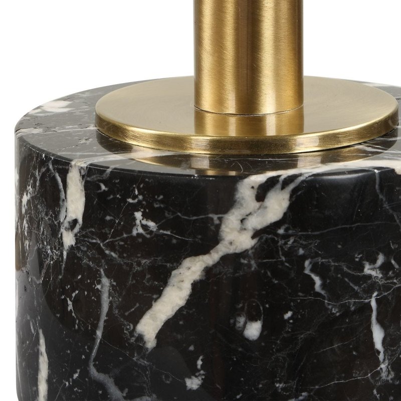 Close-up of quartz clock hands on the Velar Brass and Black Marble Table Clock