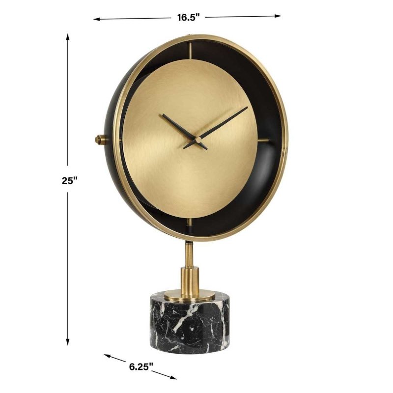 Dimension guide for the Velar Brass and Black Marble Table Clock