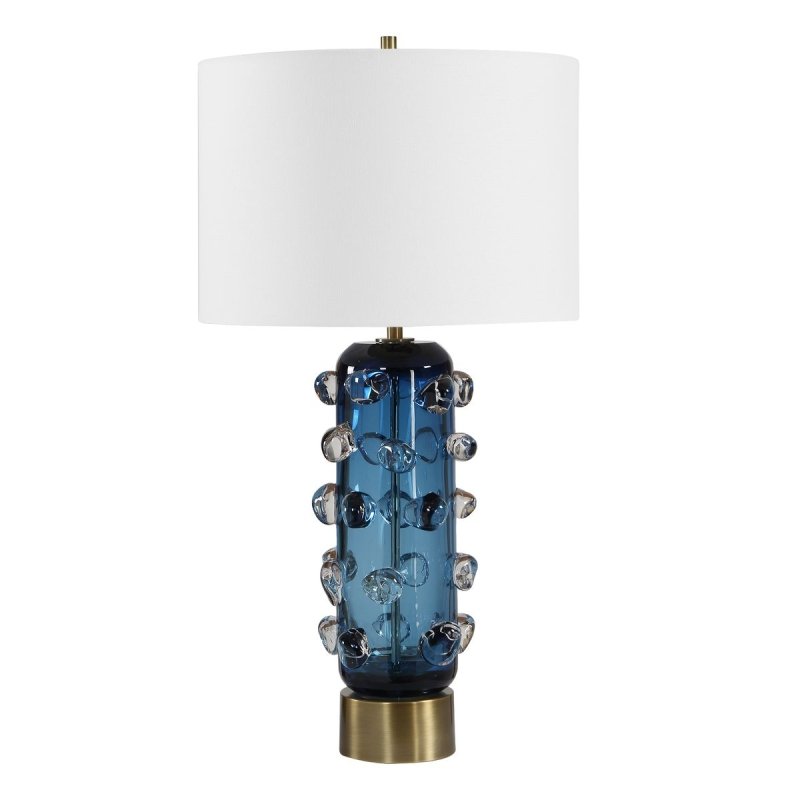 Side view of the Aura Blue Glass Table Lamp by Uttermost
