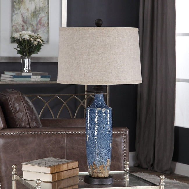 Blue Textured Ceramic Table Lamp - Uttermost - Table Lamps by Modest Hut