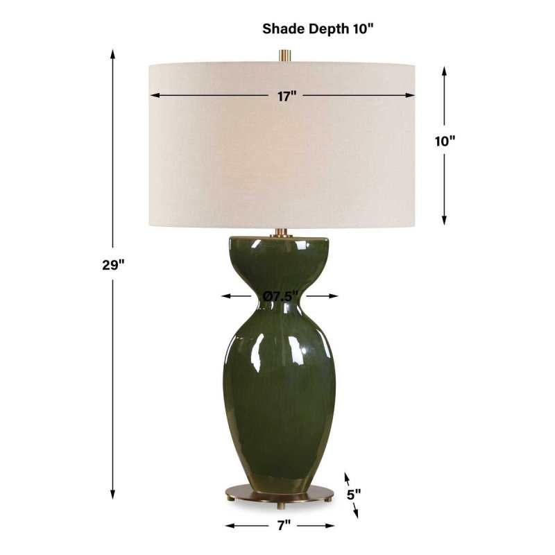 Dimension guide for the Curhan Moss Green Ceramic Table Lamp