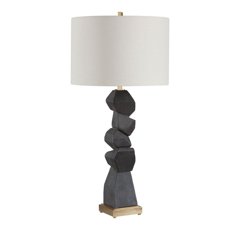 Detail view of deep walnut stacked base on the Demelo Deep Walnut Stacked Table Lamp