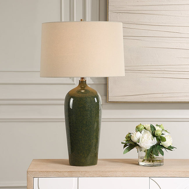 Distressed Emerald Green Ceramic Table Lamp - Uttermost - Table Lamps by Modest Hut