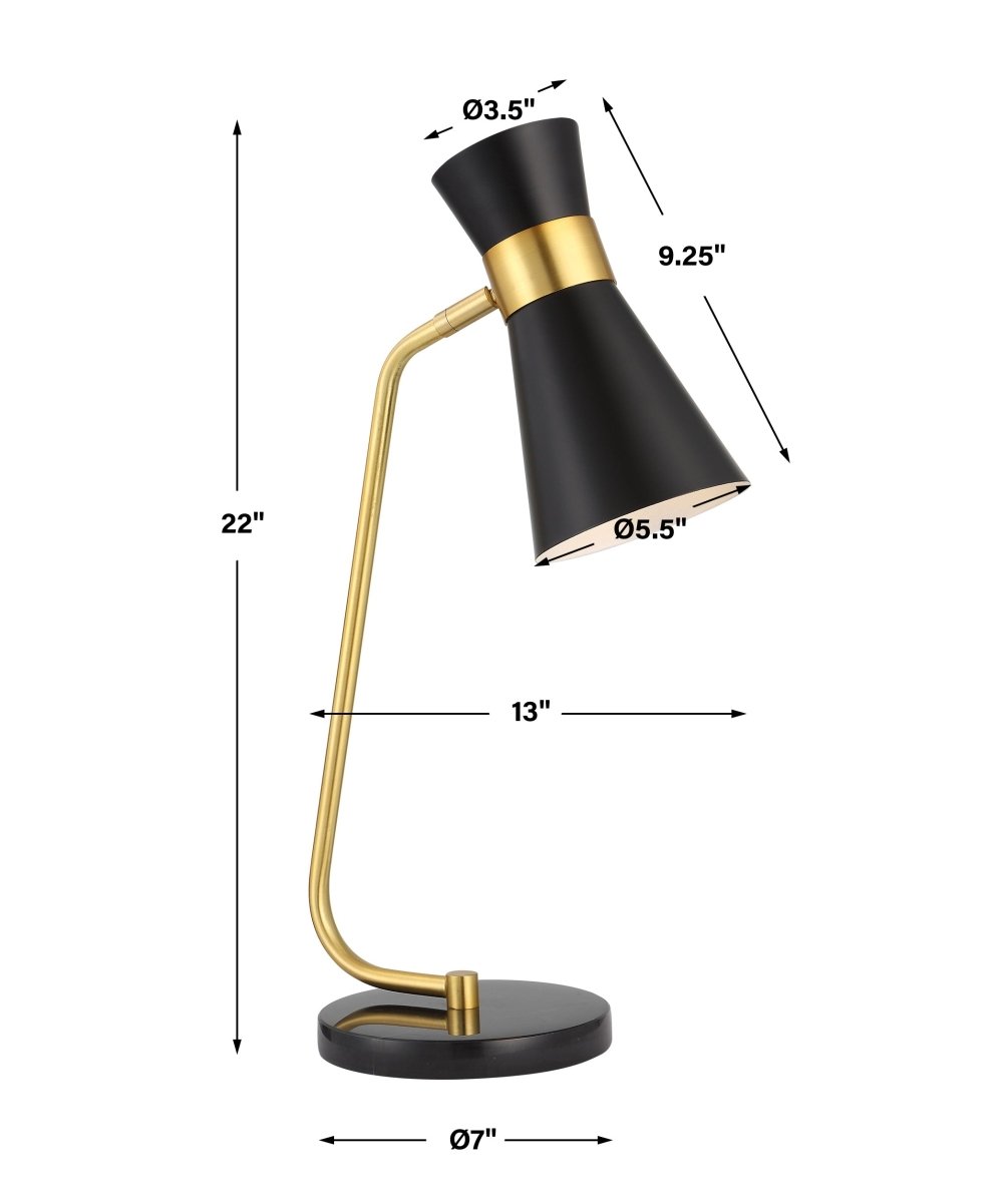 Gold Desk Lamp with Black Marble Foot - Uttermost - Table Lamps by Modest Hut