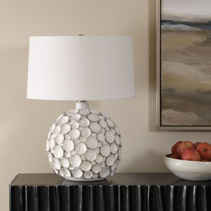 Side profile of the Hartley White Petal Ceramic Table Lamp by Uttermost