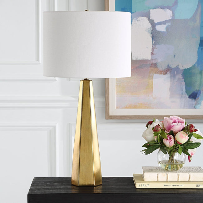 Hexagon Shaped Gold Ceramic Table Lamp - Uttermost - Table Lamps by Modest Hut