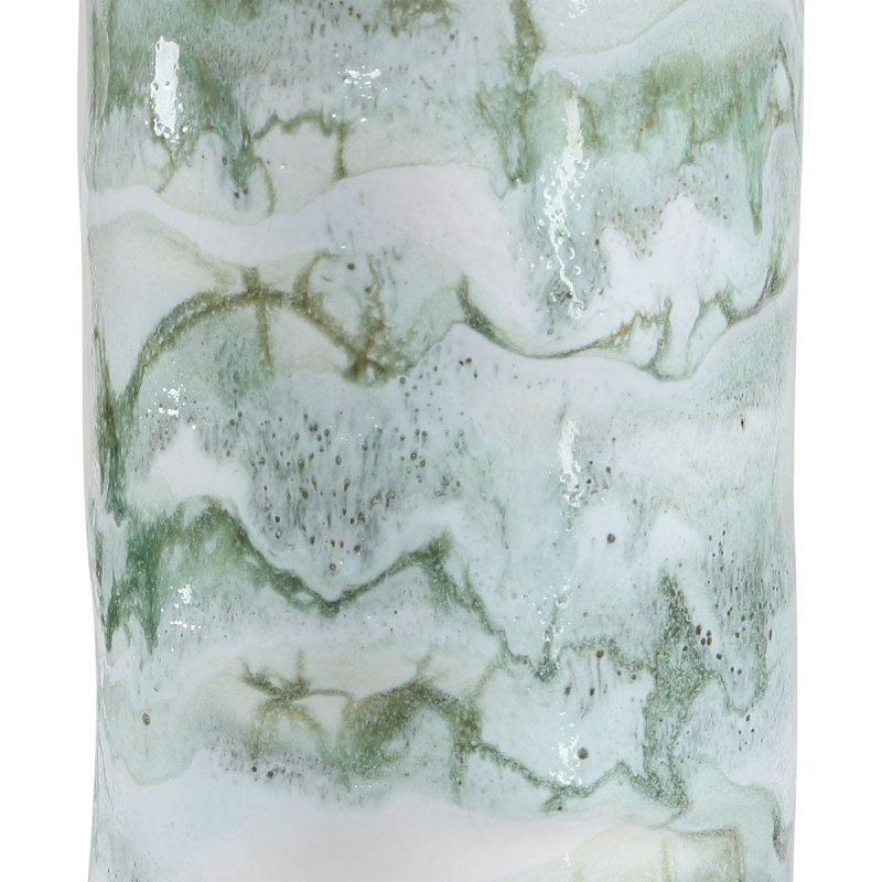 Detail view of crystal base detail on the Jameis Blue Green Marbled Ceramic Table Lamp