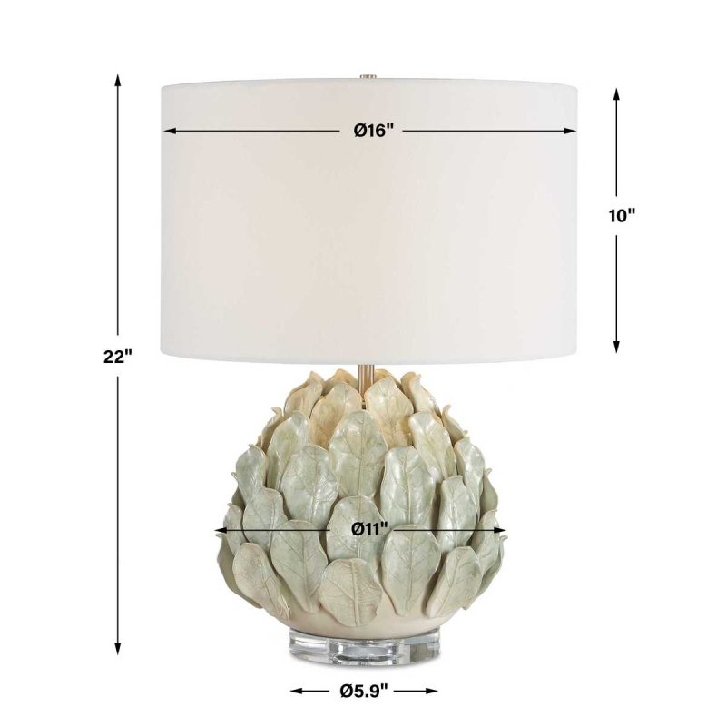 Dimension guide for the Levlyn Pale Green Leaf Ceramic Table Lamp