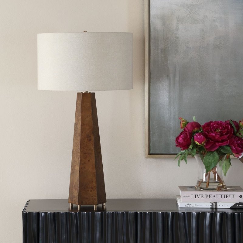 Alternate angle of the McCaffrey Burl Wood Table Lamp by Uttermost