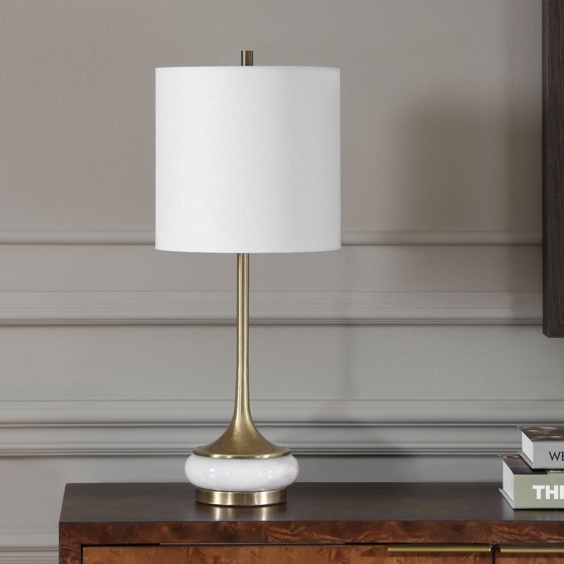 Alternate angle of the Molena Antique Brass and Pearly Stone Table Lamp by Uttermost