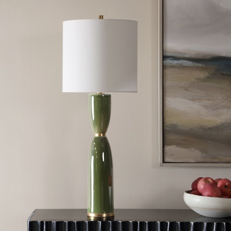 Alternate angle of the Nacua Deep Green Ceramic Table Lamp by Uttermost