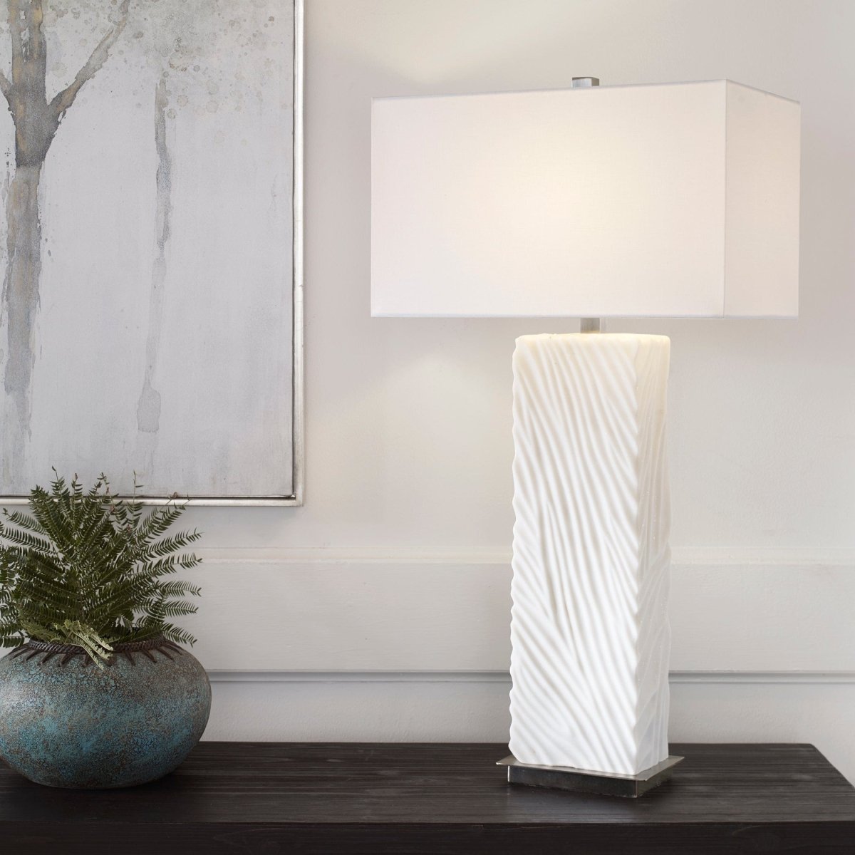 Pillar White Marble Table Lamp - Uttermost - Table Lamps by Modest Hut