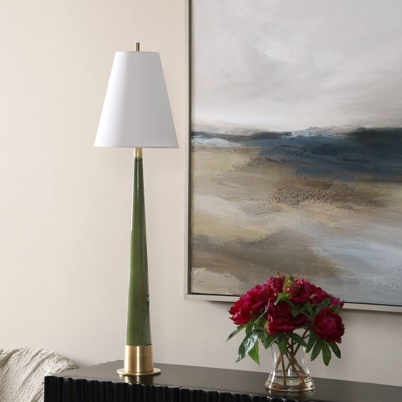 Alternate angle of the Riccardi Moss Green Ceramic Table Lamp by Uttermost