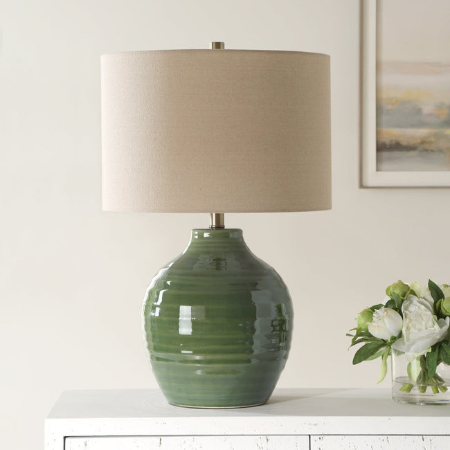 Rich Moss Green Glazed Ceramic Lamp - Uttermost - Table Lamps by Modest Hut