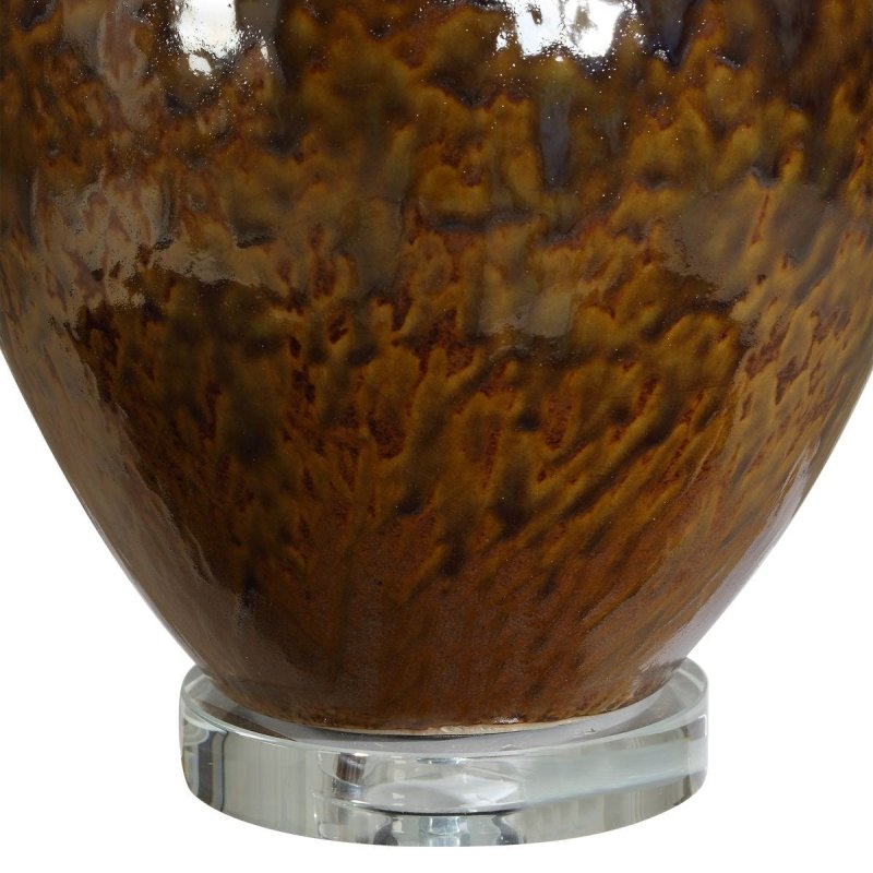 Close-up of the Rye Rust Brown and Green Ceramic Table Lamp material and finish
